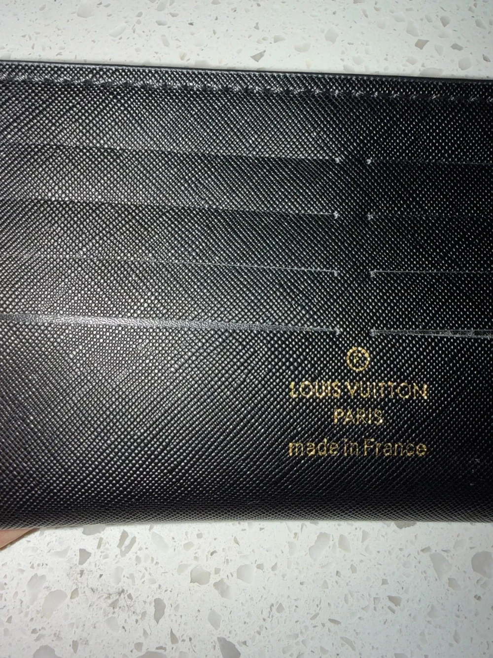 Louis Vuitton Black Textured Card Holder with Gold Logo